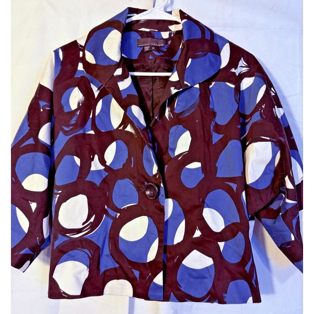 Women's Abstract Suit Coat Blazer Crop Fitted Blue 14 Large Dark Academia Indie